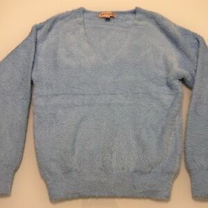 Philosophy Fuzzy Eyelash Knit V-Neck Sweater Soft Light Blue